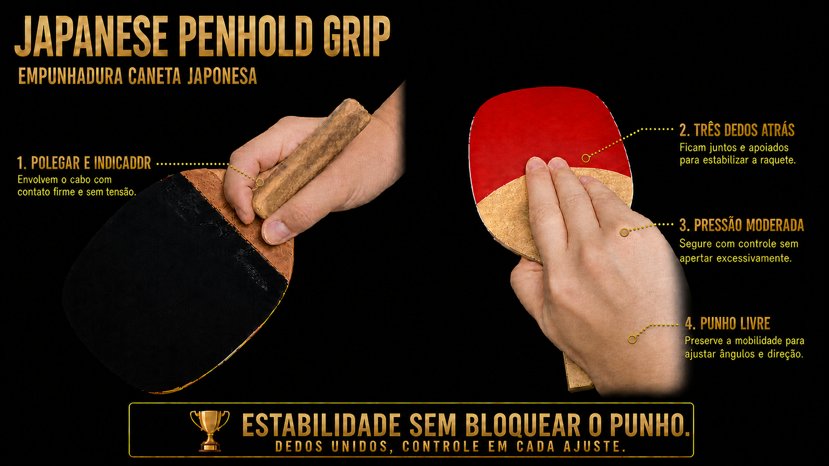 Empunhadura caneta japonesa com vista frontal e traseira